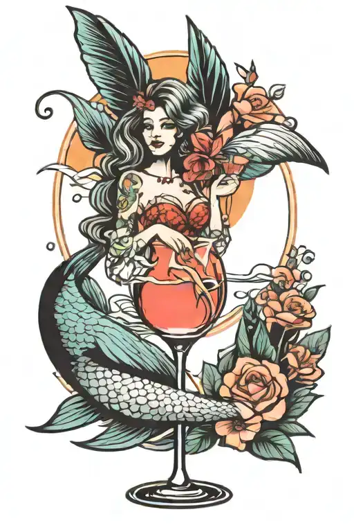 Mermaid And Flamingo Sunset Cocktail