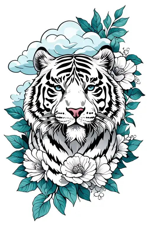 Floral And Cloud On Upper Arm To Fit With Tiger On Forearm And Own On Inner Bicep