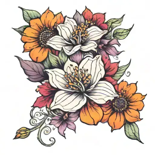 Vibrant Watercolour Behind Black Lined Flowers