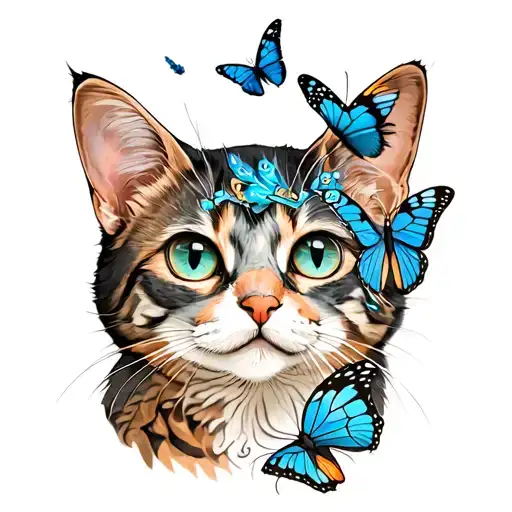 Cat With Butterflies Surrounding