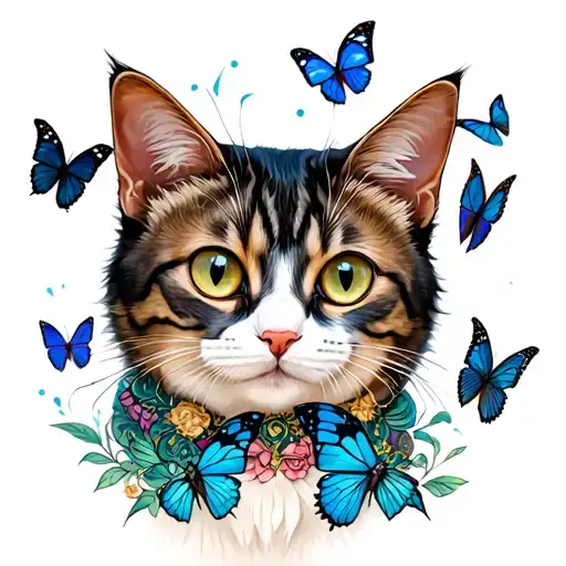 Cat With Butterflies Surrounding