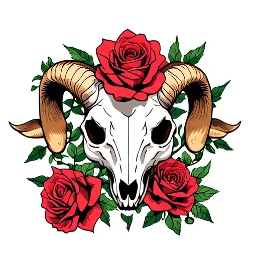 Roses With Goat Skull