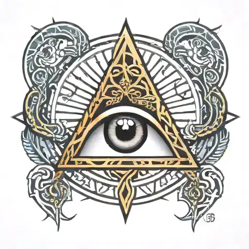 Eye Of Horus Surrounded By A Decorative Snake Circular Pattern With Rays Extending Outward