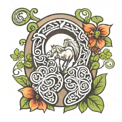 Horse Shoe With Four Leaf Clovers