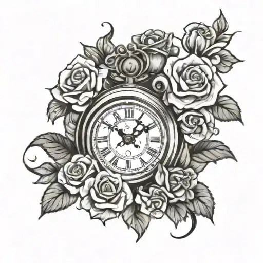 Grandfathers Clock Surrounded By Roses 1-29-00 8-10-01 07-23-03