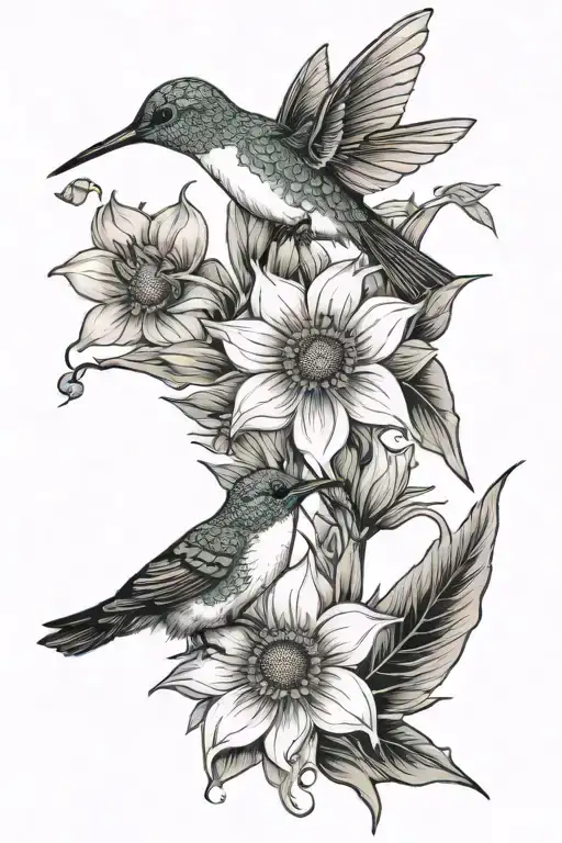 Lily Sunflower Hummingbird Perched