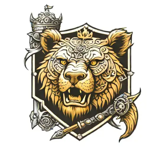Bear And Lion On A Coat Of Armor Stamp