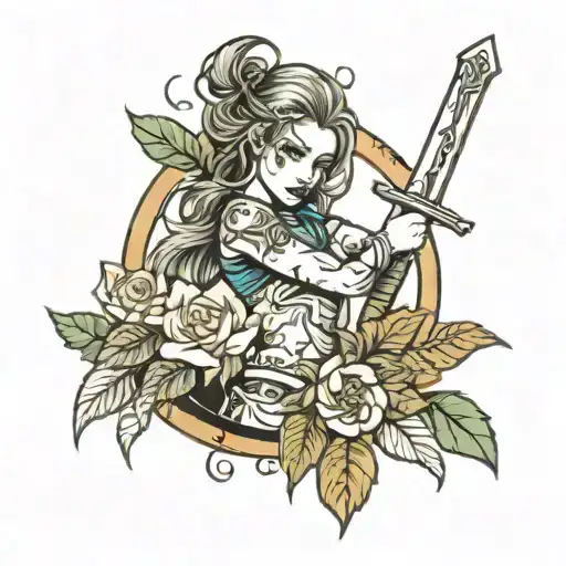 Girl Piercing Ground With Sword Turning Into Plant