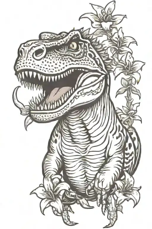 T-rex Roaring Front View Tiger Lillies Thigh