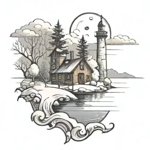 Winter Landscape At A Ocean Harbor Town Skyline