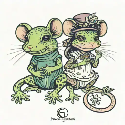 Rat And Frog Girl Best Friends Holding Hands Whimsical