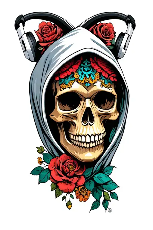 Hooded Skull With Airpods Listening Music