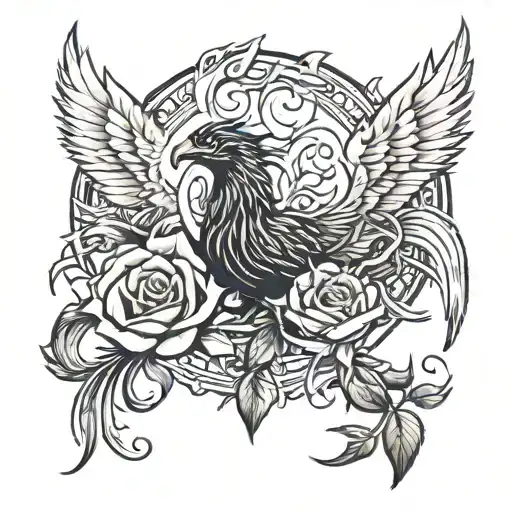 Roses And Phoenix Rising From The Ashes