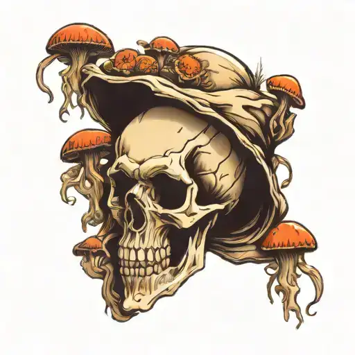 Skull Surrounded By Magic Mushrooms