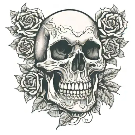 Skull And Roses Intertwined