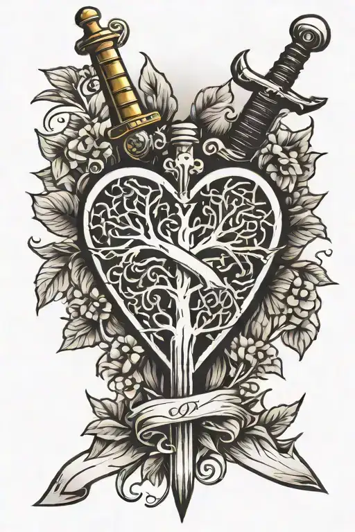 Family Tree And Sword Piercing A Heart