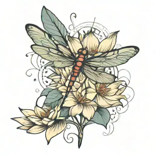 Dragonfly And Lotus Flower