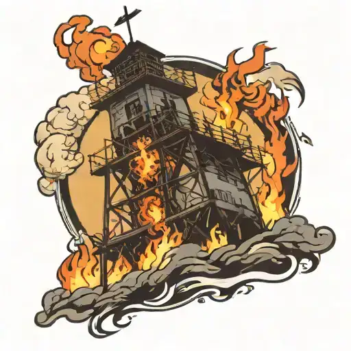 Fire Watch Tower Rising From Fire Flames