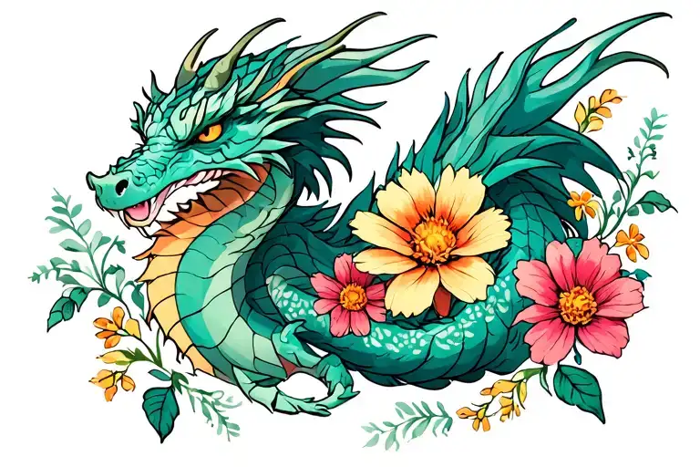 Wildflowers And Dragon Intertwined