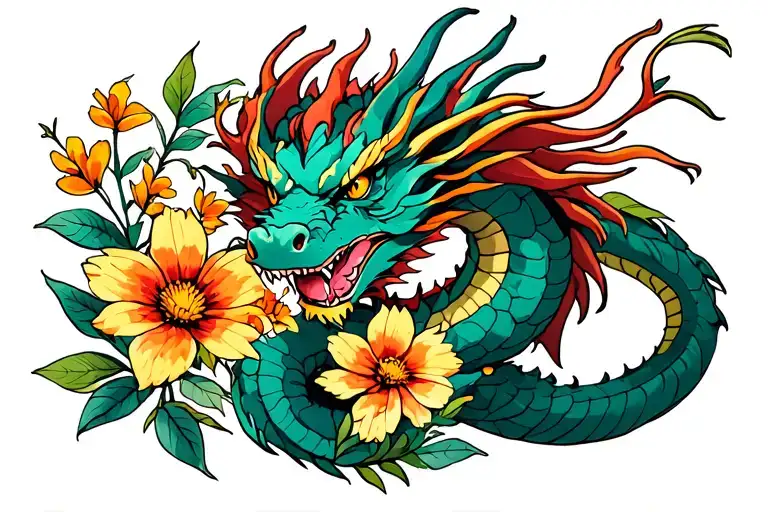 Wildflowers And Dragon Intertwined