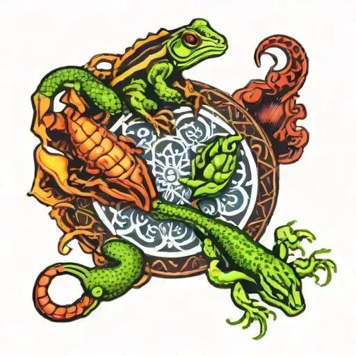 Scorpion And Frog In A Mandala Circle