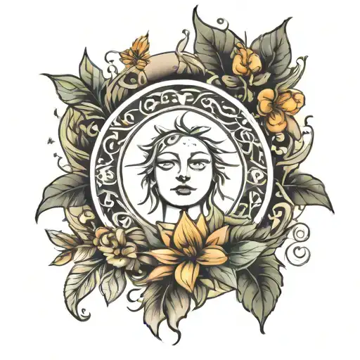 A Tattoo For Mother And Daughter Represented By Sun And Moon With Plants
