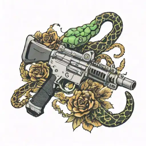An M4 Rifle And A Snake Wrapped Around It And The Number Twenty