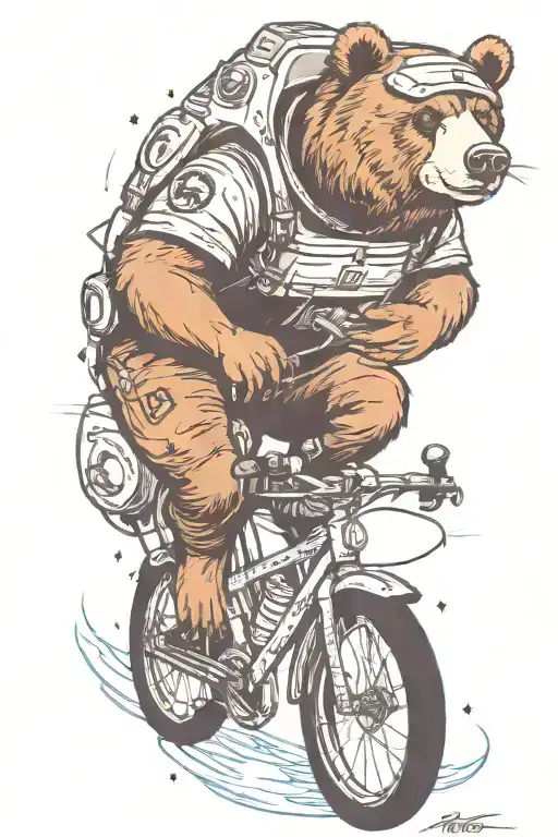 Bear Riding A Bicycling In Outer Space