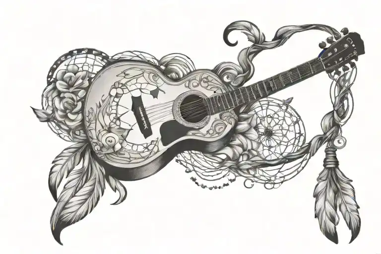 Acoustic Guitar With Dream Catcher Intertwined