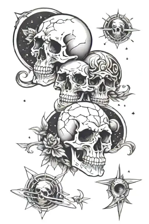 Skulls And Space Sleeve Tattoo Design