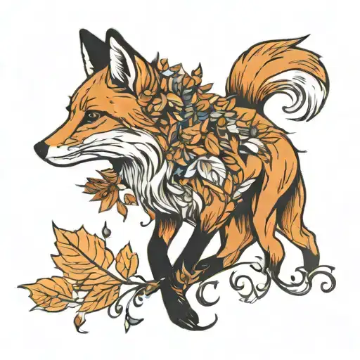 Fox And Autumn Leaves Falling