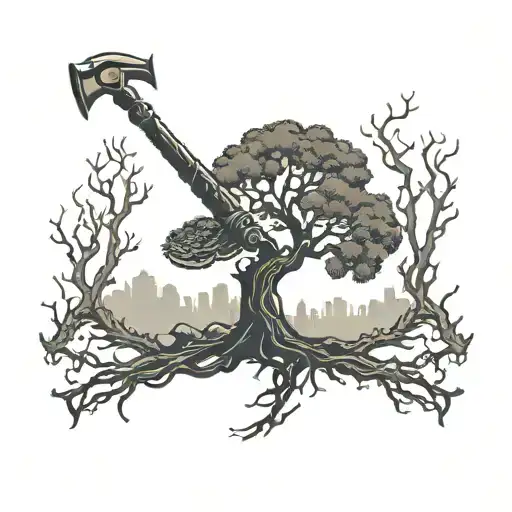 Hammer And Tree Silhouette
