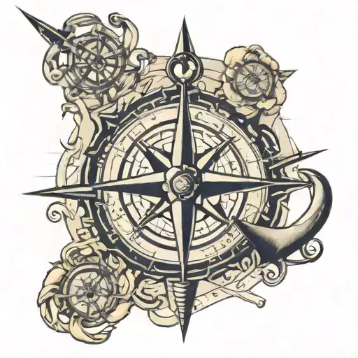 Anchor Compass Rose And Map