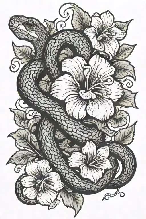 Snake And Petunia Flowers