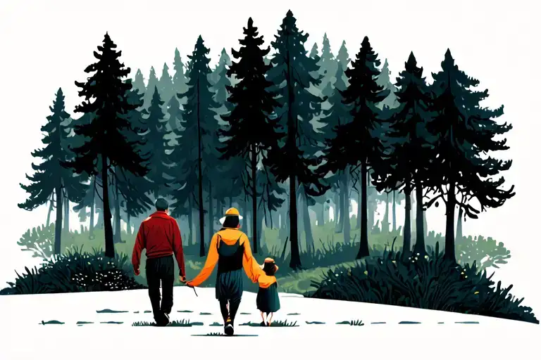 Forest With Father Daughter Walking