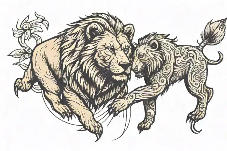 A Brown Bear And A Lion Together Hugging