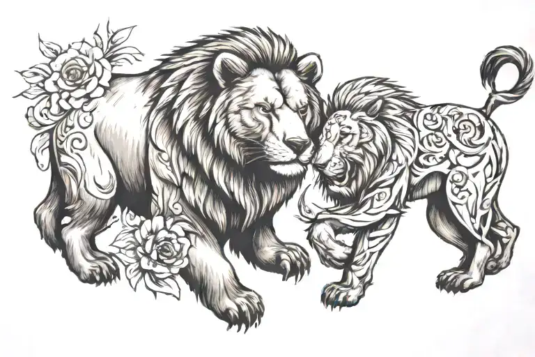 A Brown Bear And A Lion Together Hugging