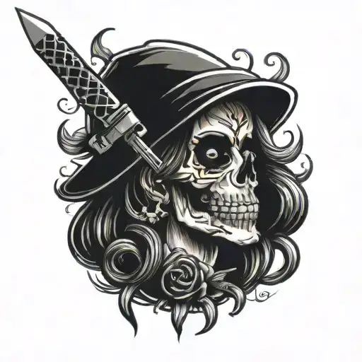 Girl Skull With Knife