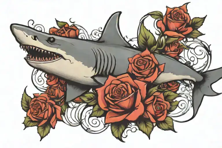 Shark With Shadows And Roses Entwined