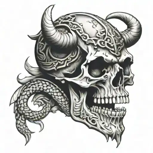 Viking Skull With Dragon Emerging