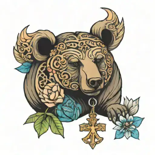 Bear Lotus Flower With Ankh Symbol