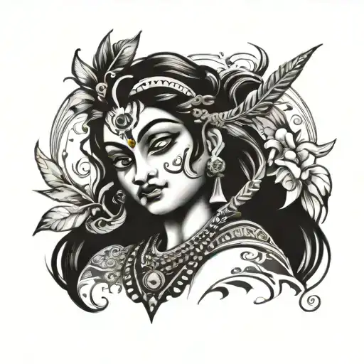Krishna Carrying Mouuntain Black And White