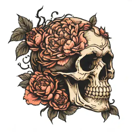 Skull In Peonies