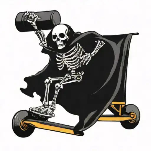 Skeleton Riding Skateboard With A To Go Coffee Cup