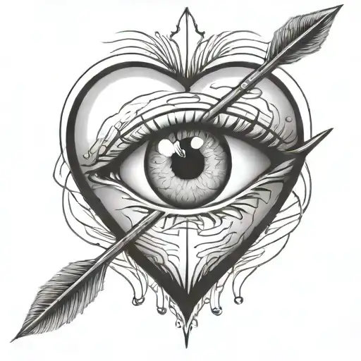 An Eyeball With An Arrow Shooting Through It Encapsulated In A Heart Shape Black And White