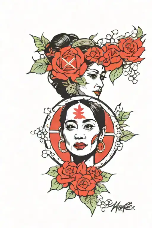 Aung San Suu Kyi Face And Peace Sign And Democracy Word Flag