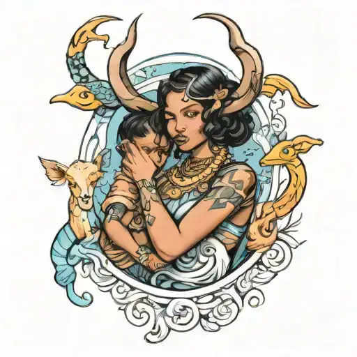 Black Aquarius Woman Holding Taurus And Virgo Sagittarius Children