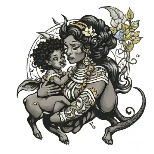 Black Aquarius Woman Holding Taurus And Virgo Children