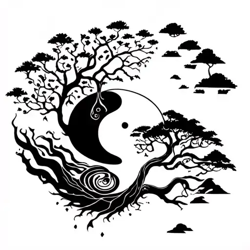 Yin And Yang And Tree Of Life That Crosses It