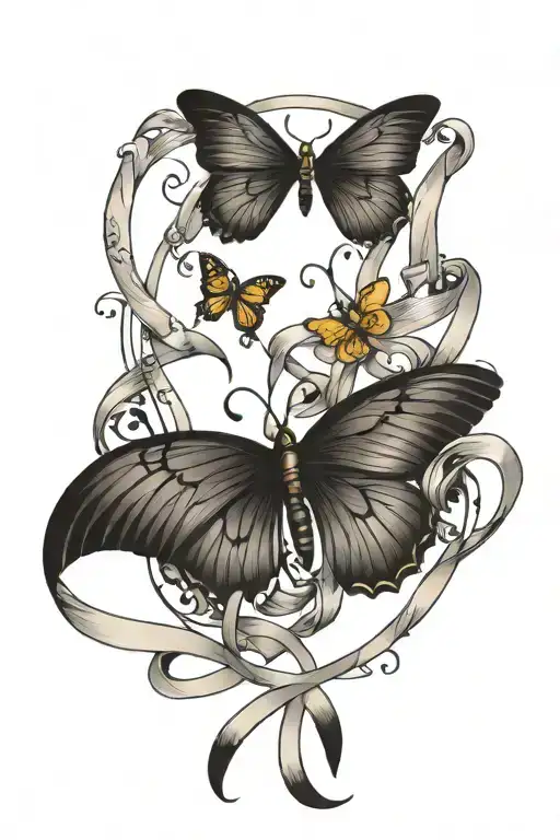 Down Syndrome Ribbon And Butterfly Wings Spread